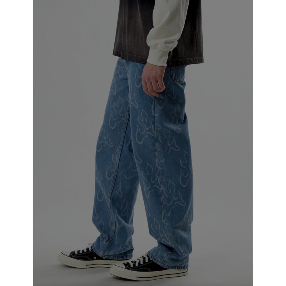 Vans Check-5 Loose Fit Flame Jeans 33 Blue Graphic Skater Streetwear Denim Baggy